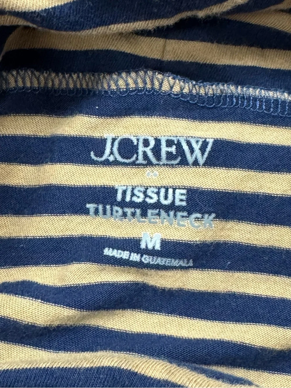 J. Crew Tissue Turtleneck Striped Shirt Tan Navy Blue Women’s Medium